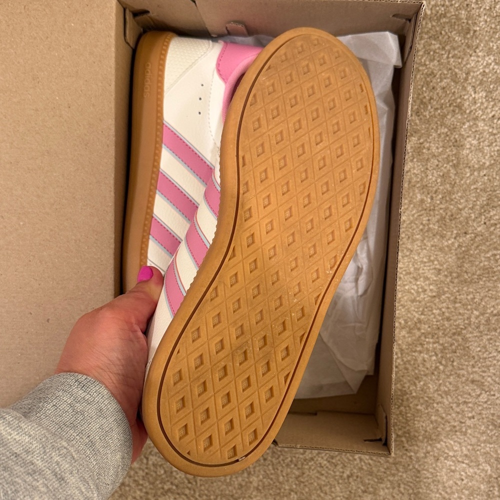 Adidas Pink and Cream Striped Sneakers - Picture 3 of 5